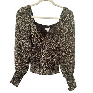 Steve Madden NWT Animal Print Sheer Sleeve Smocked Stretchy Waist  Sz XS